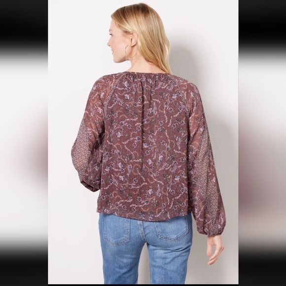 Evereve Cleo Floral Piff Long Sleeve Split Neck Blouse Top Fall Women's Size XS - Picture 3 of 11